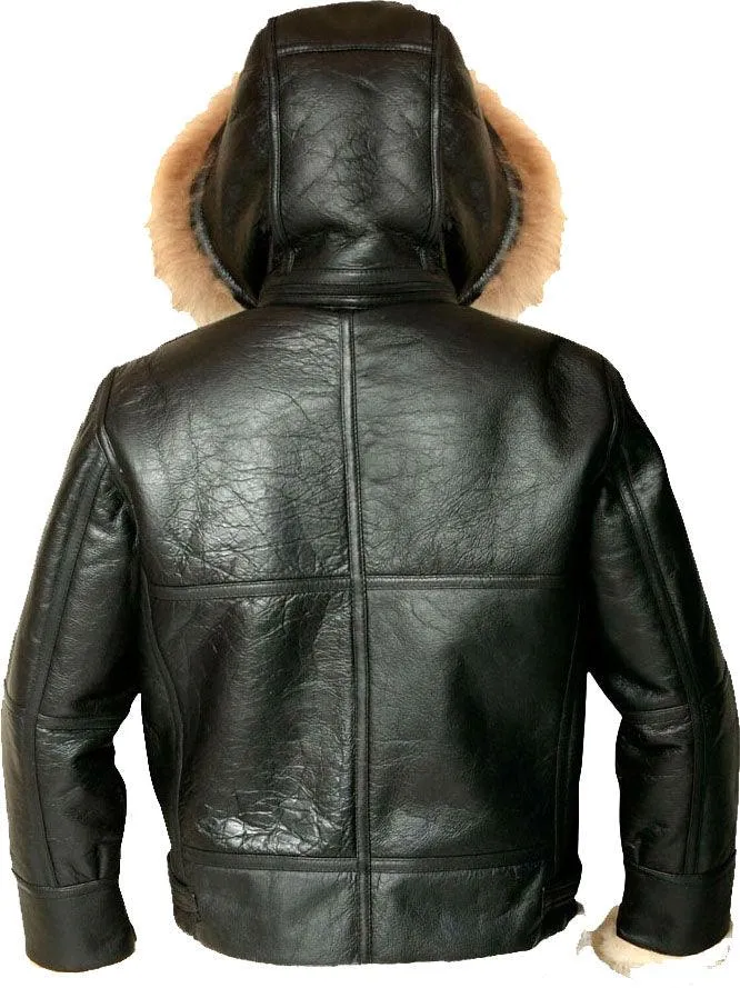 Men's Hooded Flight Bomber Jacket with Fur