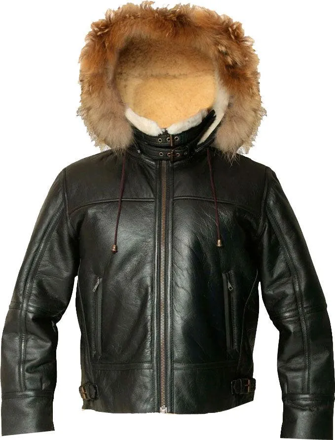 Men's Hooded Flight Bomber Jacket with Fur