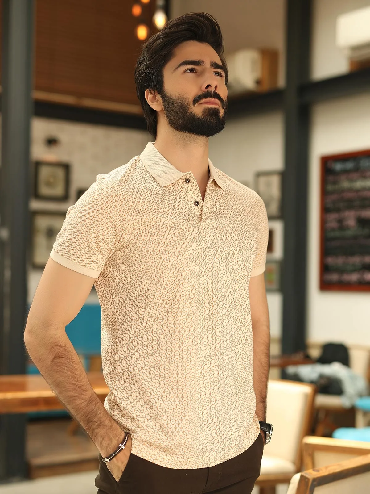 Men's Light Beige Polo Shirt - EMTPS19-004