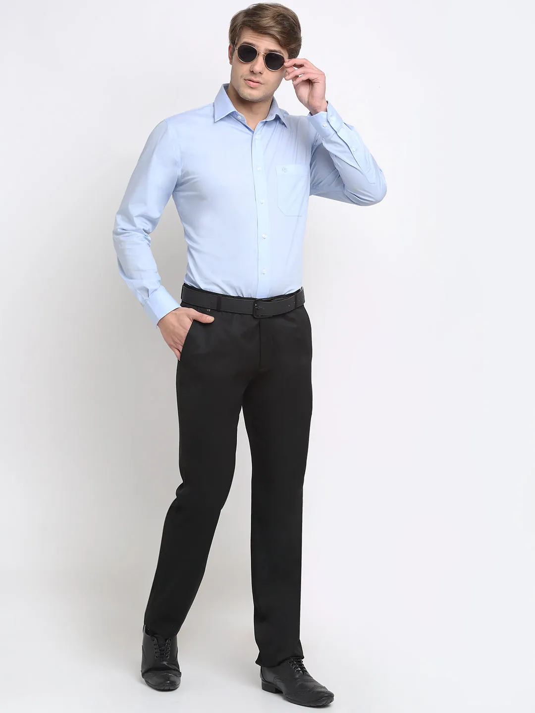 Men's Regular fit Flat front Black  Trousers