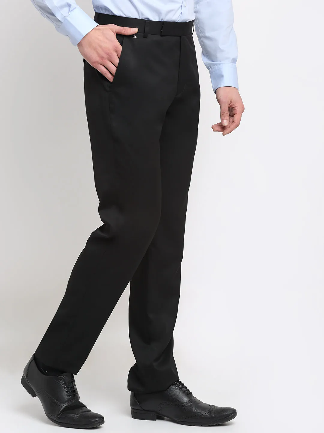 Men's Regular fit Flat front Black  Trousers