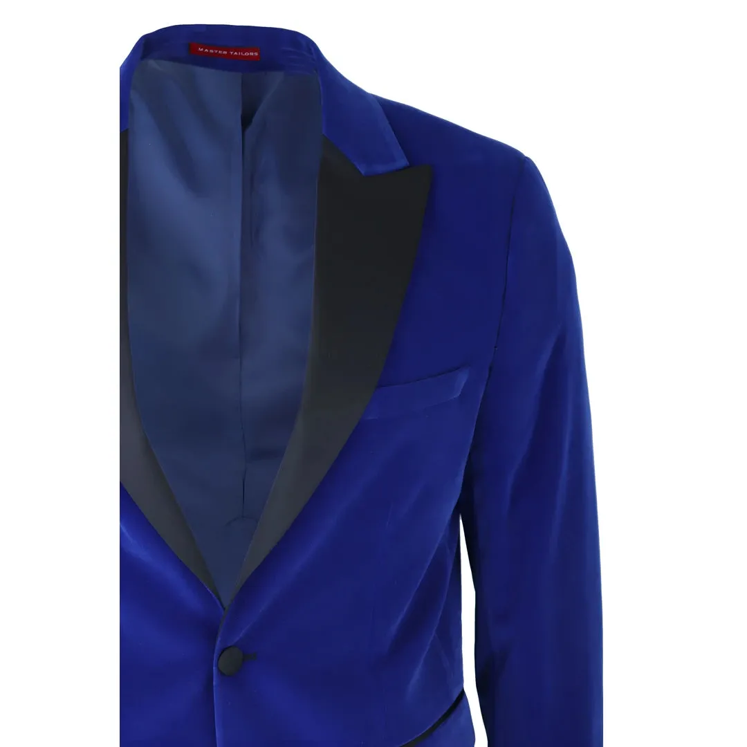 Men's Royal Blue Velvet Tux Blazer Satin Lapels Dinner Wedding Prom Black Tie