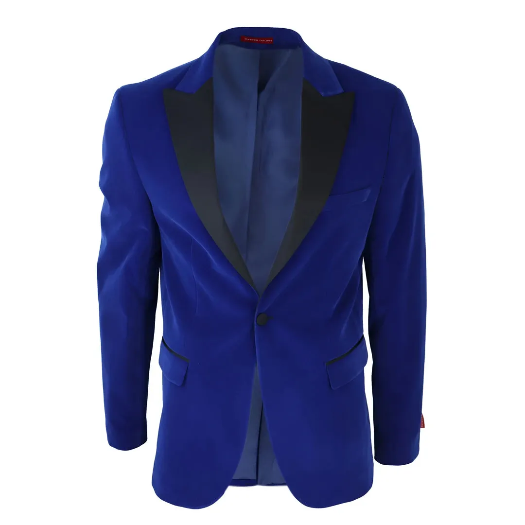 Men's Royal Blue Velvet Tux Blazer Satin Lapels Dinner Wedding Prom Black Tie