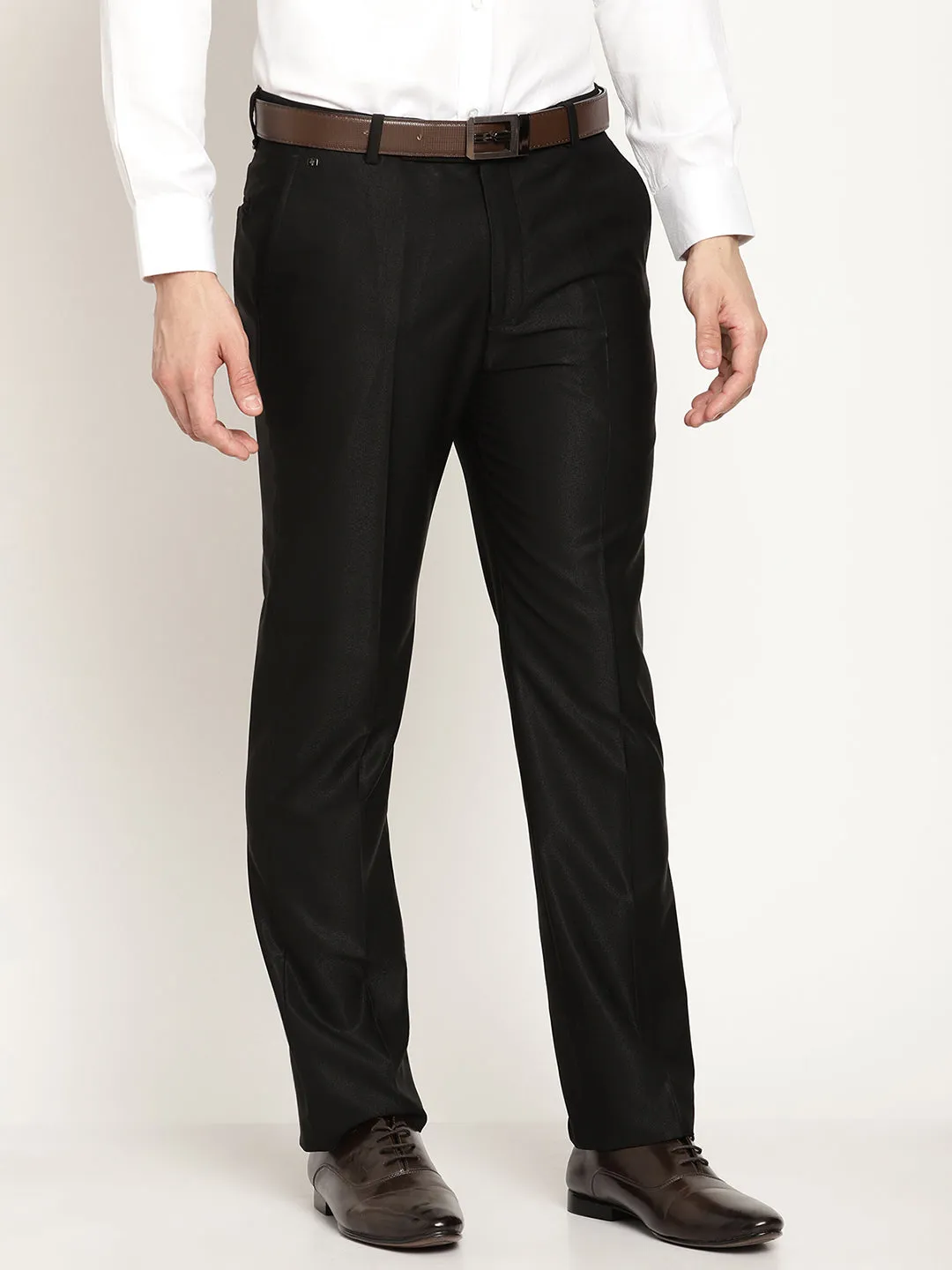 Men's Smart fit Flat front Black  Trousers