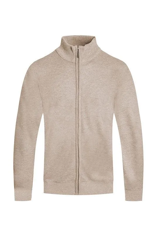 Mens Solid Full Zipper Sweater