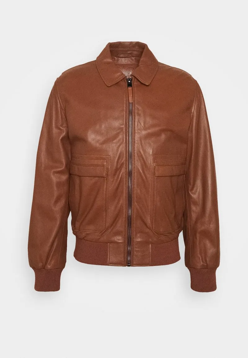 Men’s Tan Brown Leather Bomber Jacket