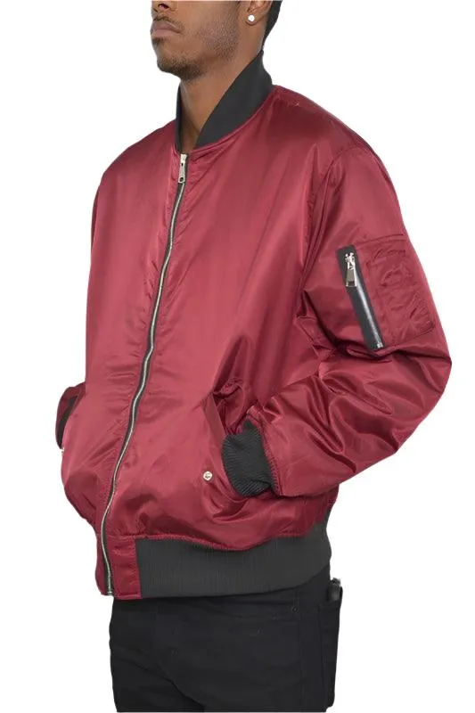 Mens Zipper Sleeve Solid Padded Bomber Jackets