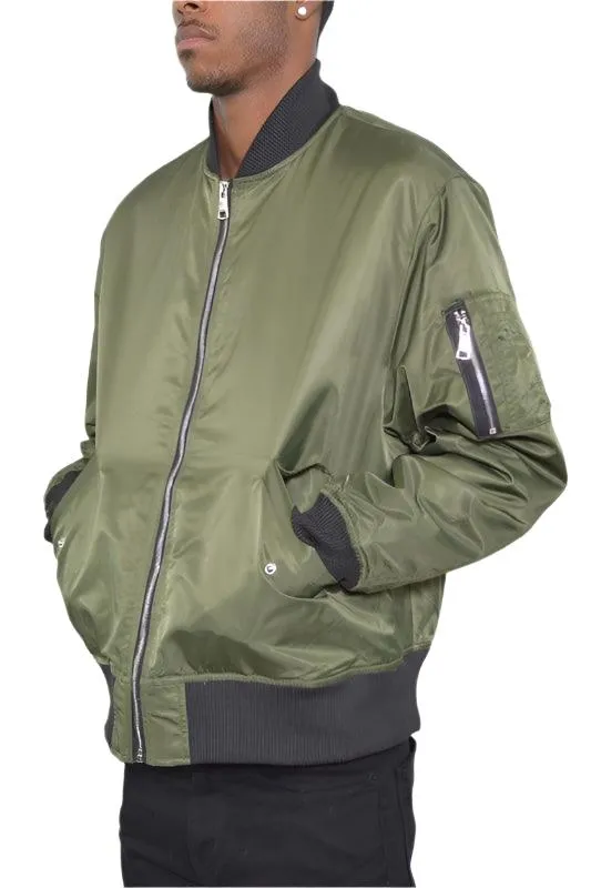 Mens Zipper Sleeve Solid Padded Bomber Jackets