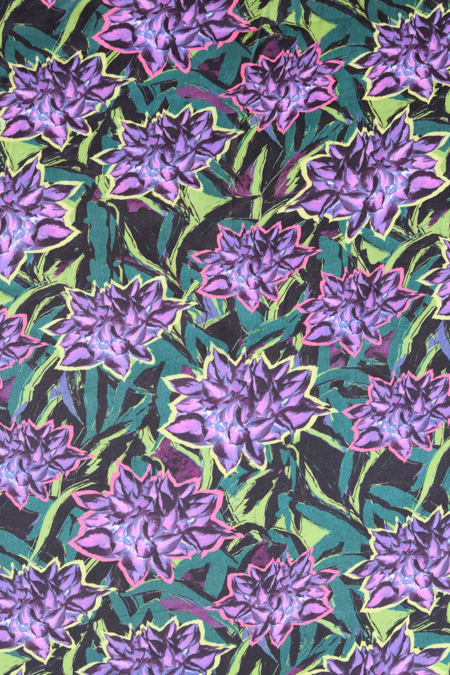 Midnight Purple & Mauve Floral Printed Gaji Silk Fabric