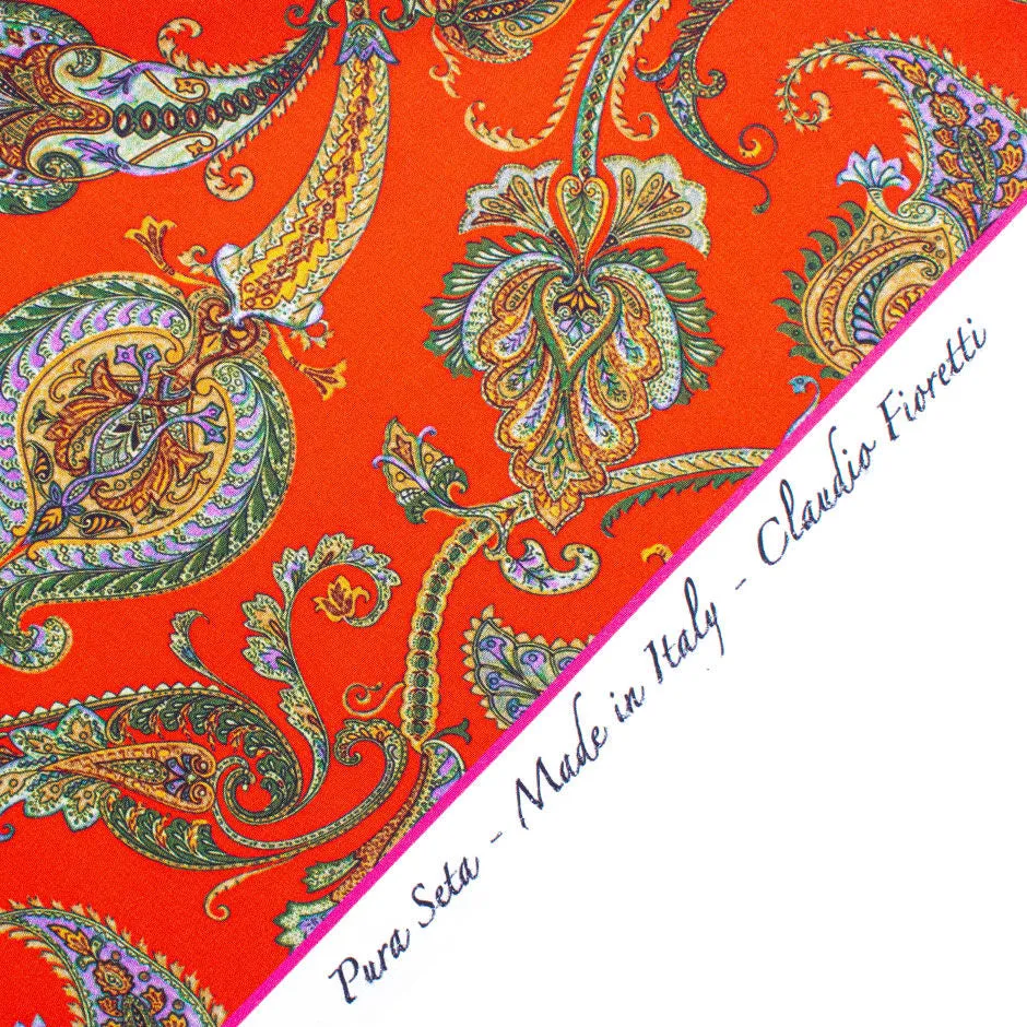 Multi-Coloured Paisley Red Stretch Silk Crêpe