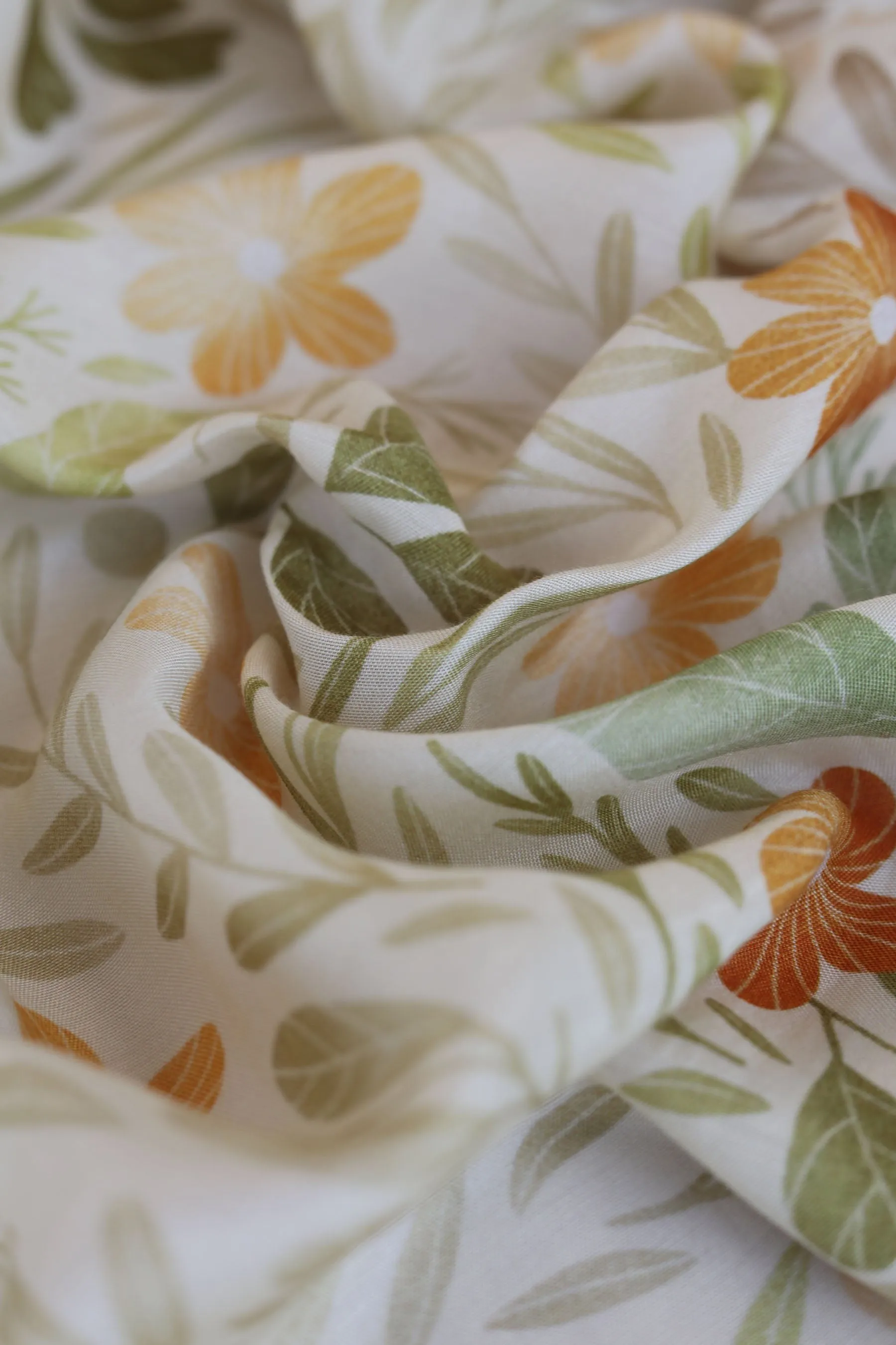 Multicolor Shaded Floral Pattern Printed Natural Muslin Silk Fabric