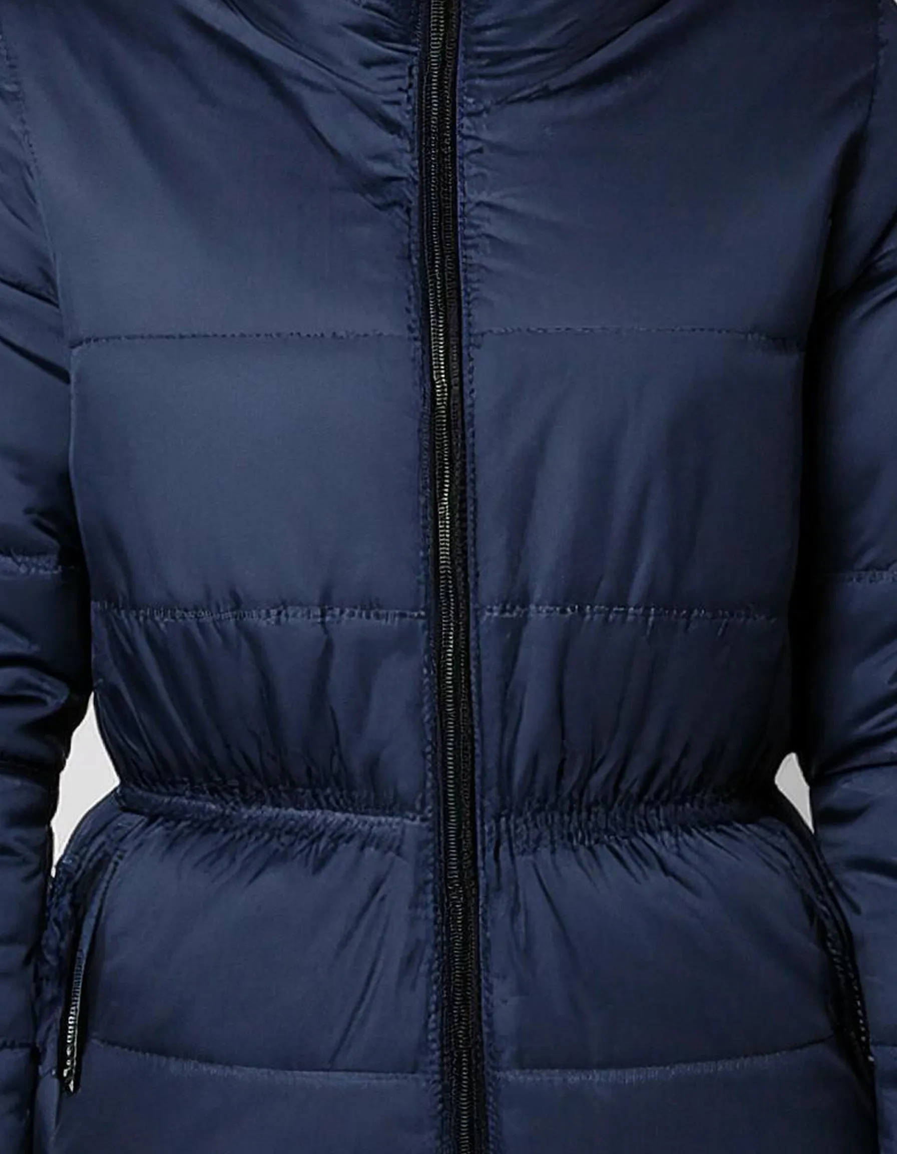 Navy Belted Puffer Jacket Coat