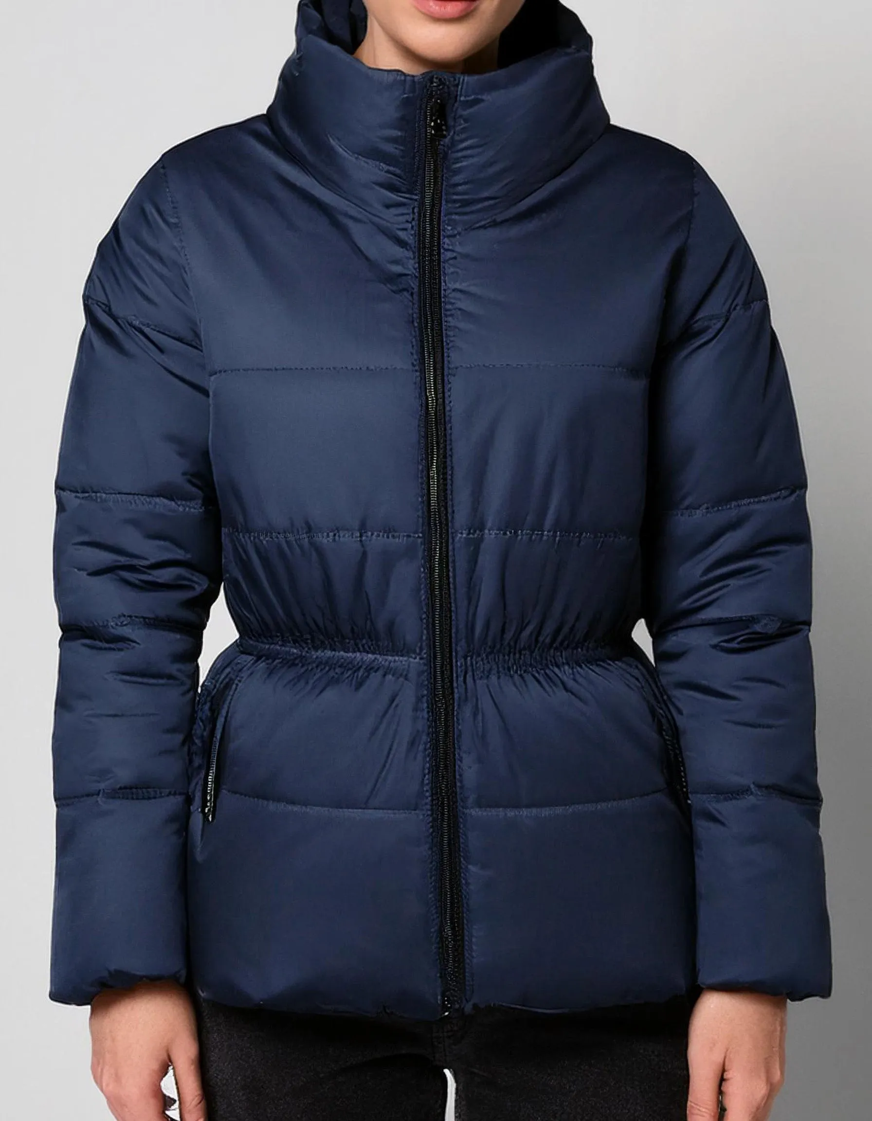 Navy Belted Puffer Jacket Coat