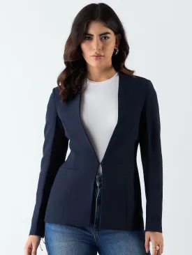 Navy Blue Poly Viscose Minimalist Regular Fit Blazer