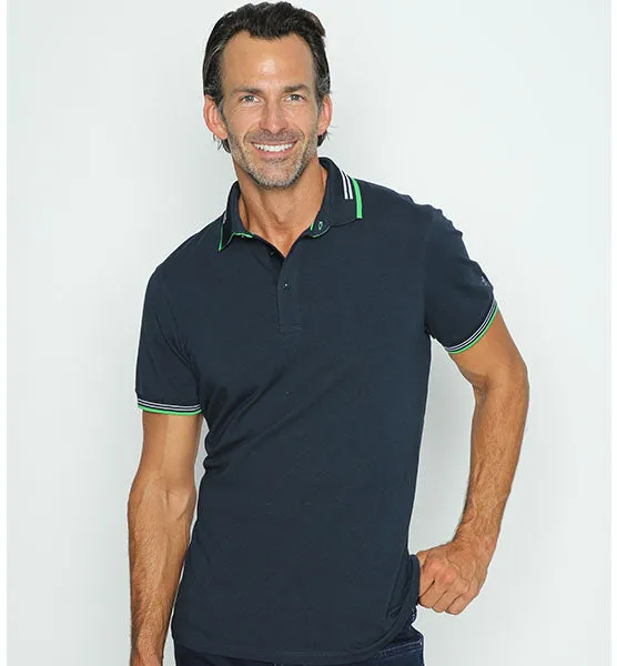 Navy Polo With White And Green Trim