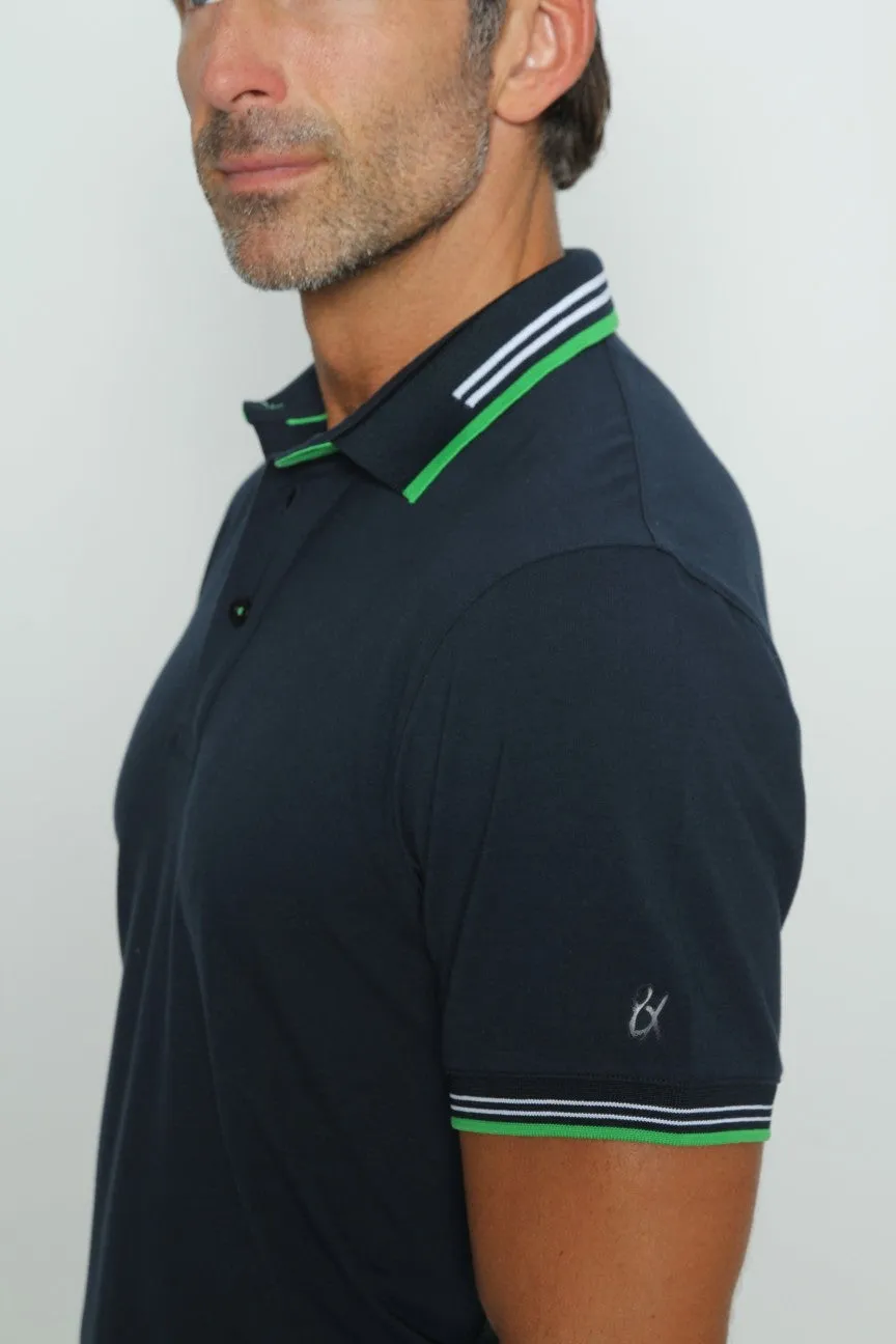 Navy Polo With White And Green Trim