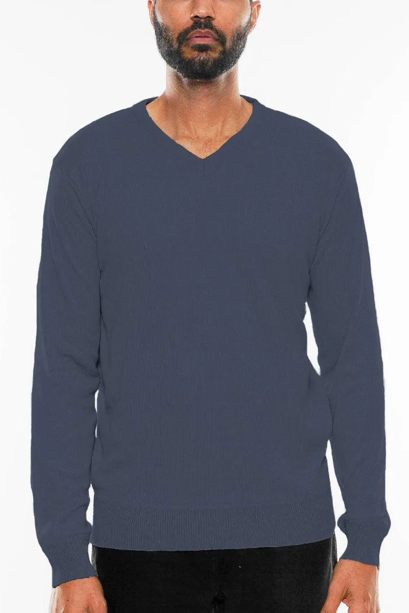 Navy Vneck Knit Pullover Sweater