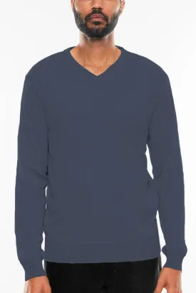 Navy Vneck Knit Pullover Sweater