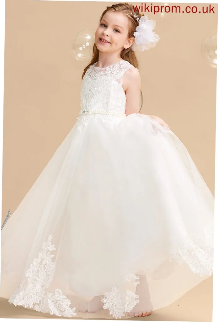 Neck Tulle/Lace Girl Flower - Beading Ball-Gown/Princess With Scoop Sleeveless Dress Floor-length Brianna Flower Girl Dresses