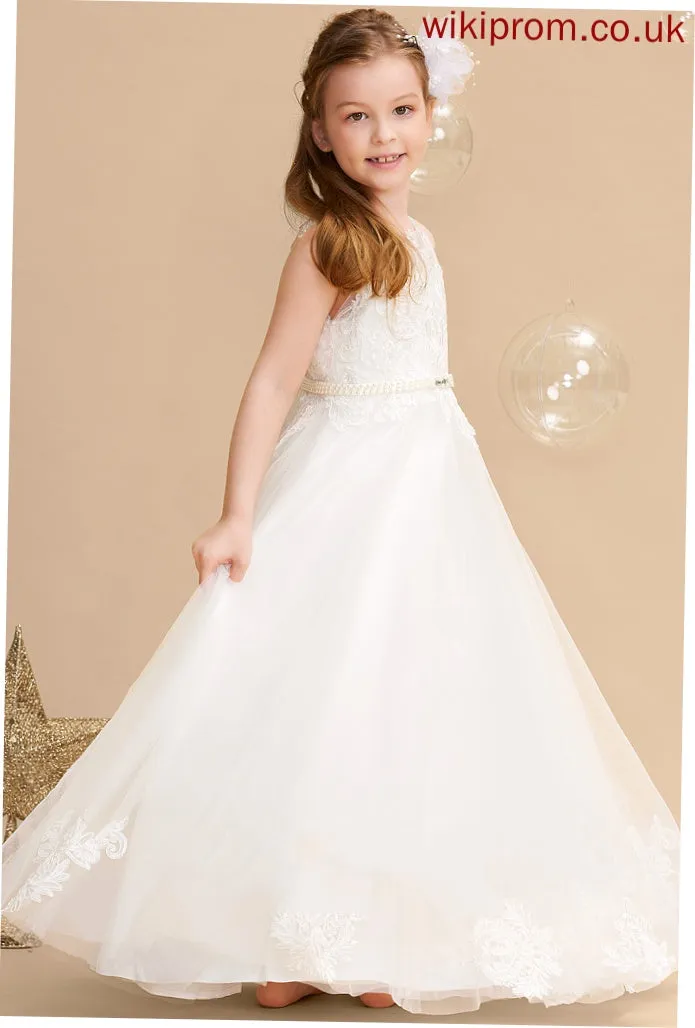 Neck Tulle/Lace Girl Flower - Beading Ball-Gown/Princess With Scoop Sleeveless Dress Floor-length Brianna Flower Girl Dresses