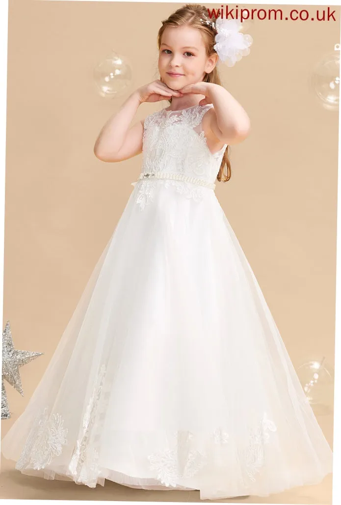 Neck Tulle/Lace Girl Flower - Beading Ball-Gown/Princess With Scoop Sleeveless Dress Floor-length Brianna Flower Girl Dresses