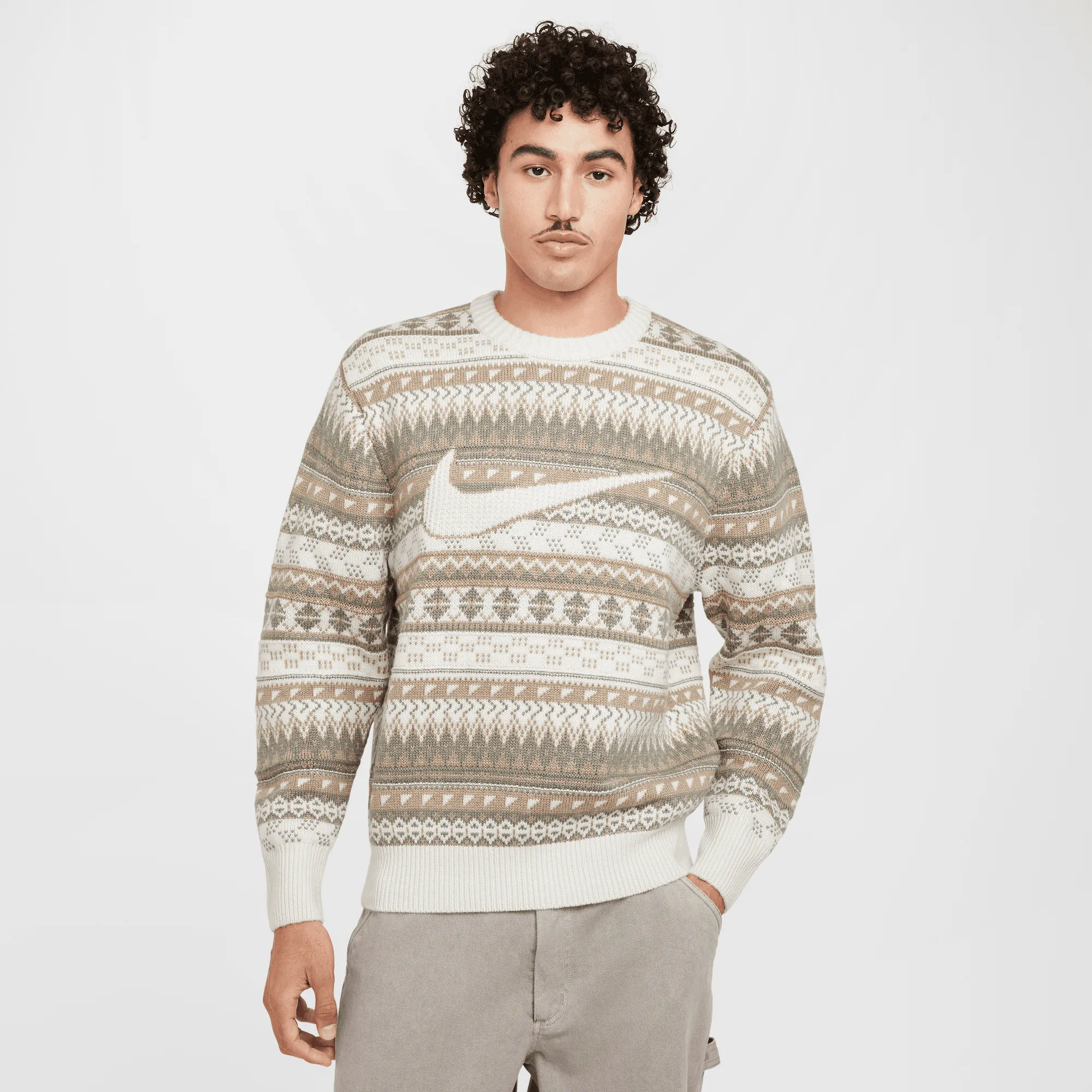 Nike Life Light Brown Fair Isle Swoosh Sweater