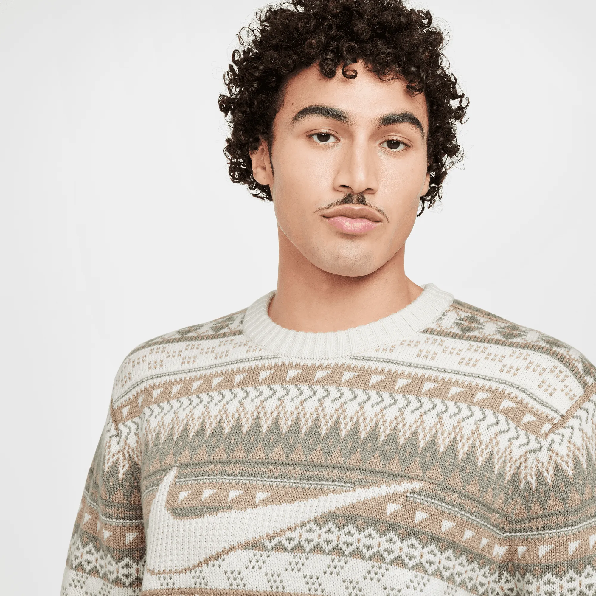 Nike Life Light Brown Fair Isle Swoosh Sweater