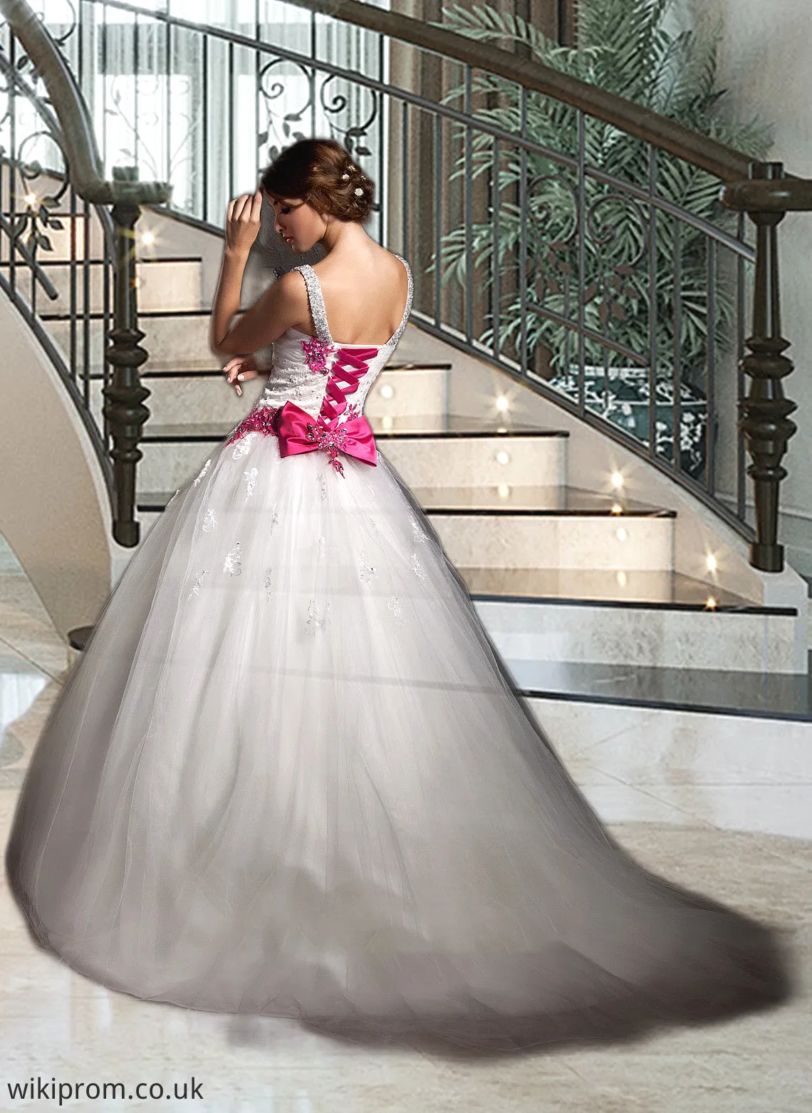 Noelle Ball-Gown/Princess Sweetheart Chapel Train Tulle Wedding Dress With Ruffle Appliques Lace Bow(s) SWKP0013780