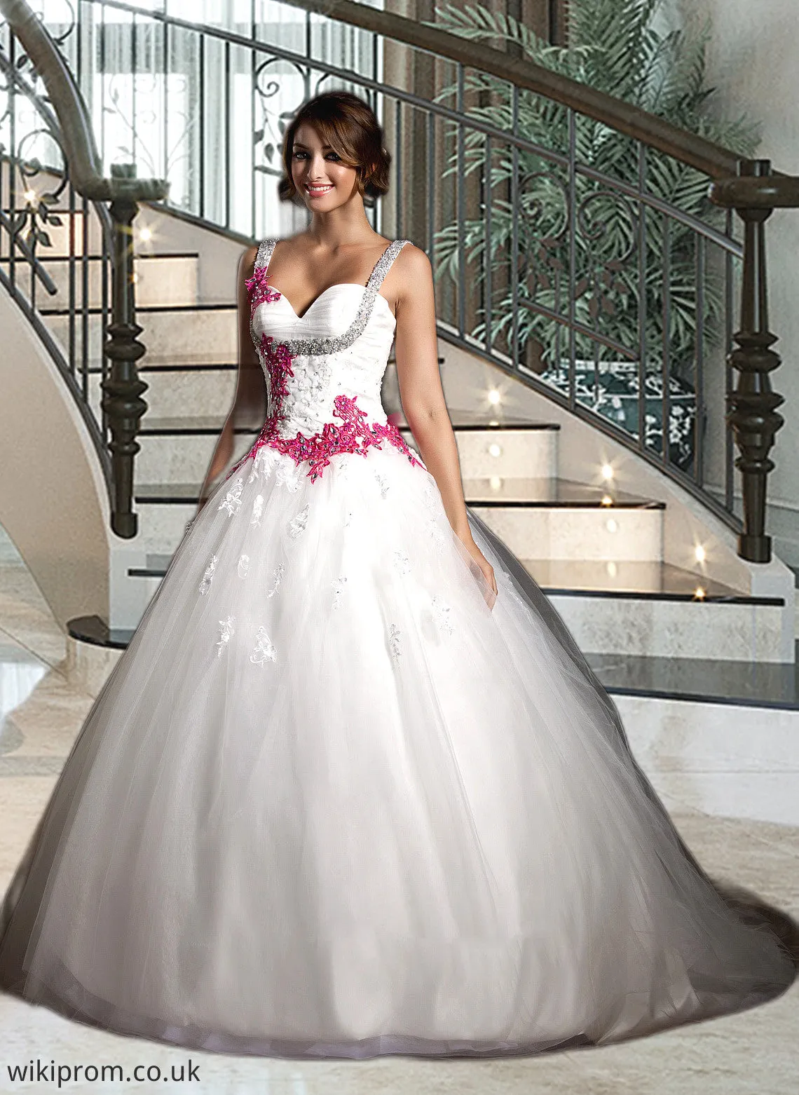 Noelle Ball-Gown/Princess Sweetheart Chapel Train Tulle Wedding Dress With Ruffle Appliques Lace Bow(s) SWKP0013780