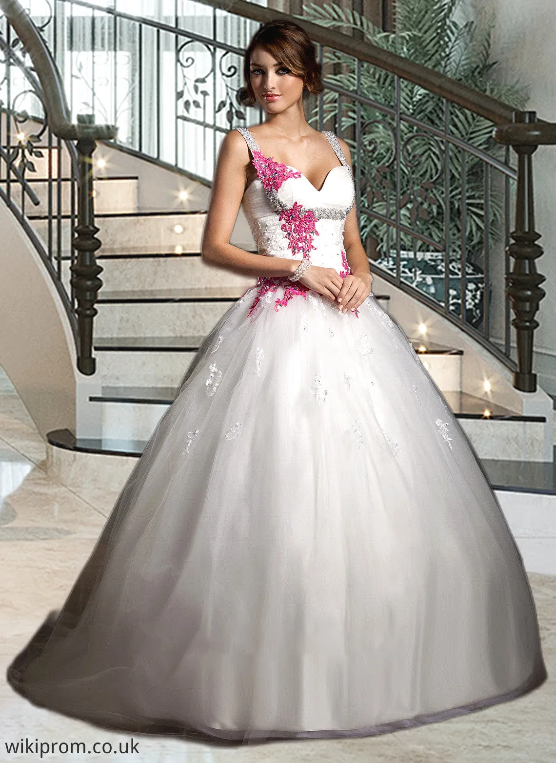 Noelle Ball-Gown/Princess Sweetheart Chapel Train Tulle Wedding Dress With Ruffle Appliques Lace Bow(s) SWKP0013780