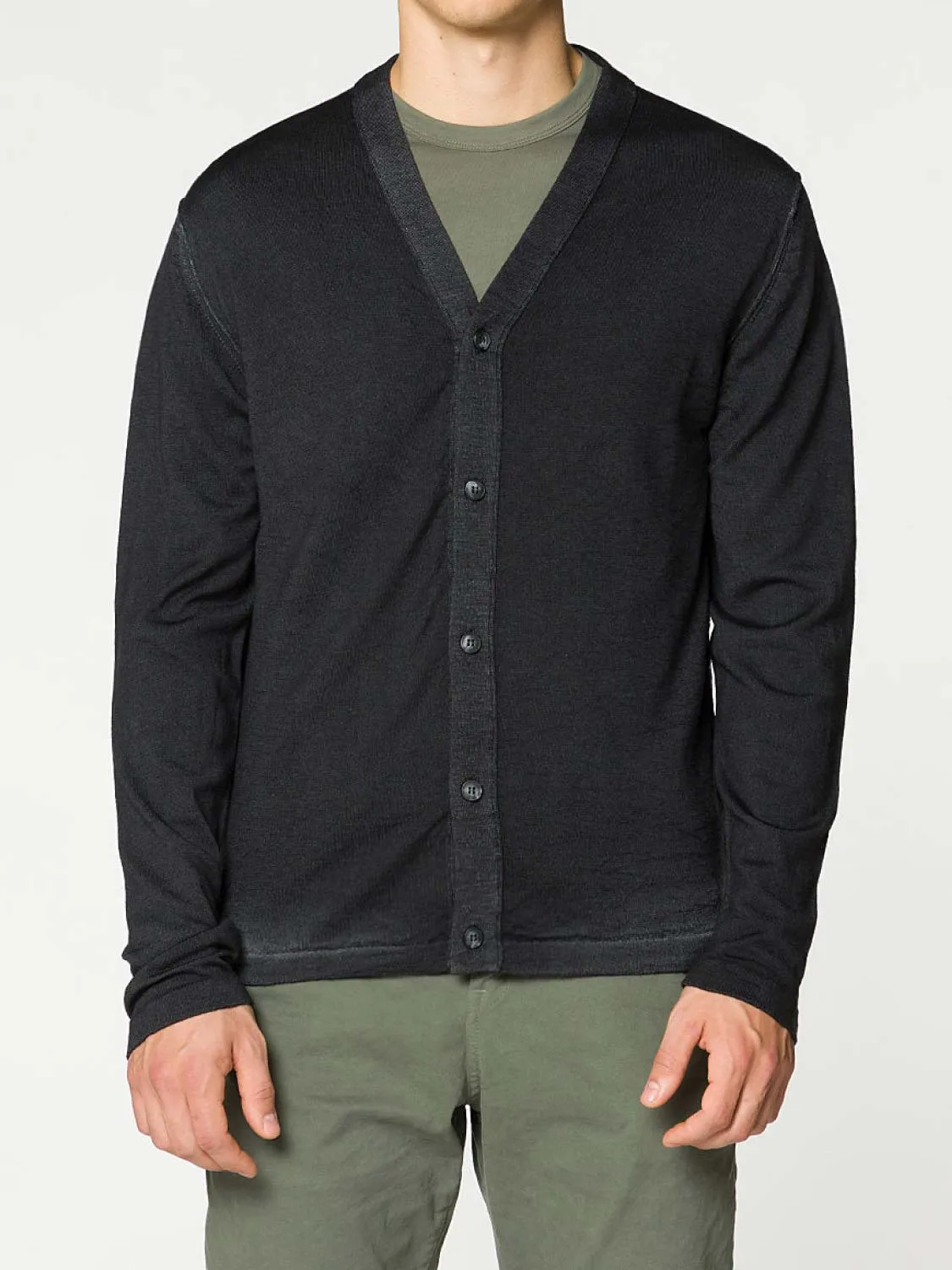 Oil Wash Virgin Wool Cardigan Black