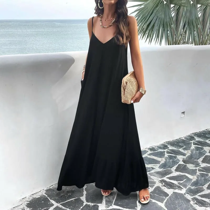 Olive Green Elegant Spring Maxi Dress with Spaghetti Straps