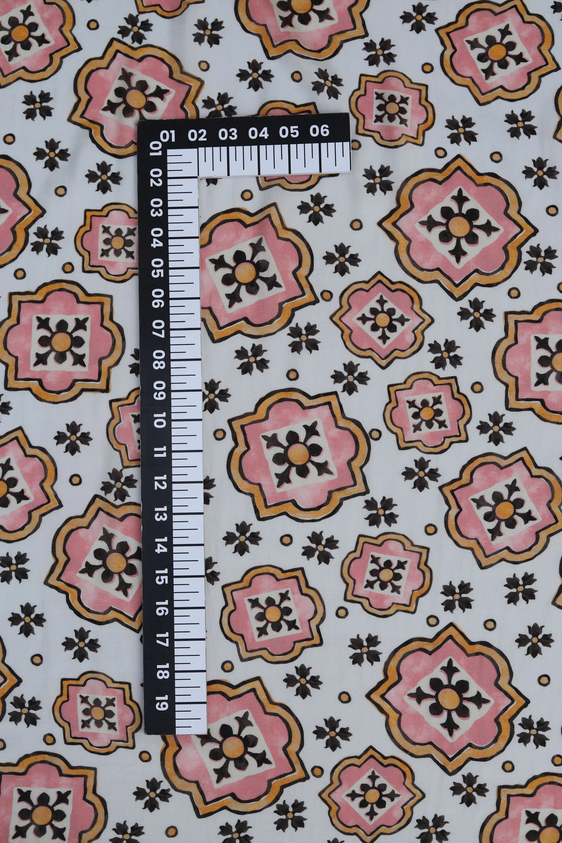 Pastel Off-White Traditional Printed Gaji Silk Fabric