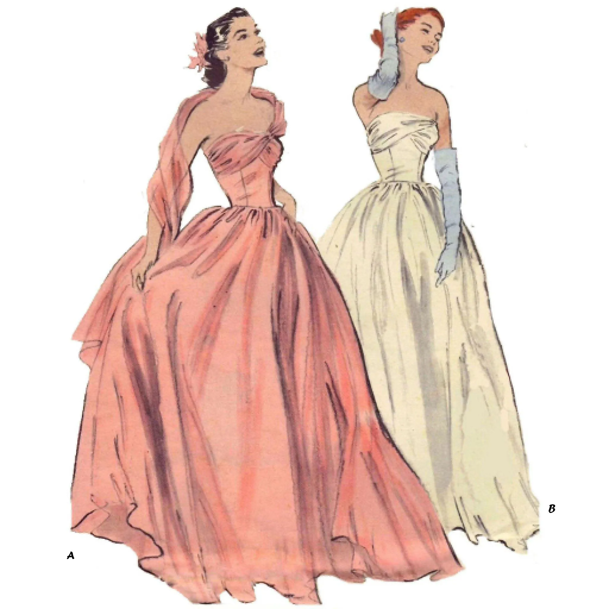 PDF - 1950s Pattern, Strapless Ball Gown, Prom Dress, Bridal Gown - Bust 32" (81.3cm) Instantly Print at Home