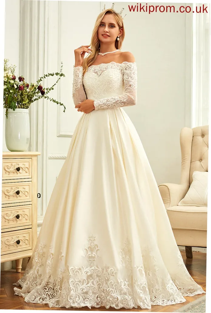 Pearl Sweep Sequins With Ball-Gown/Princess Wedding Wedding Dresses Train Dress Satin Beading