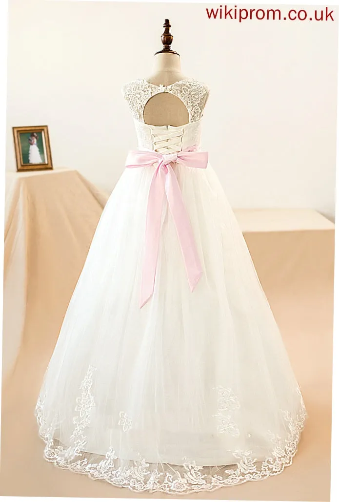 (Petticoat Sash/Beading/Appliques/Bow(s) Dress Tulle/Lace - With Flower Girl Dresses Tamia Neck Girl included) Flower Floor-length NOT Scoop Ball-Gown/Princess Sleeveless