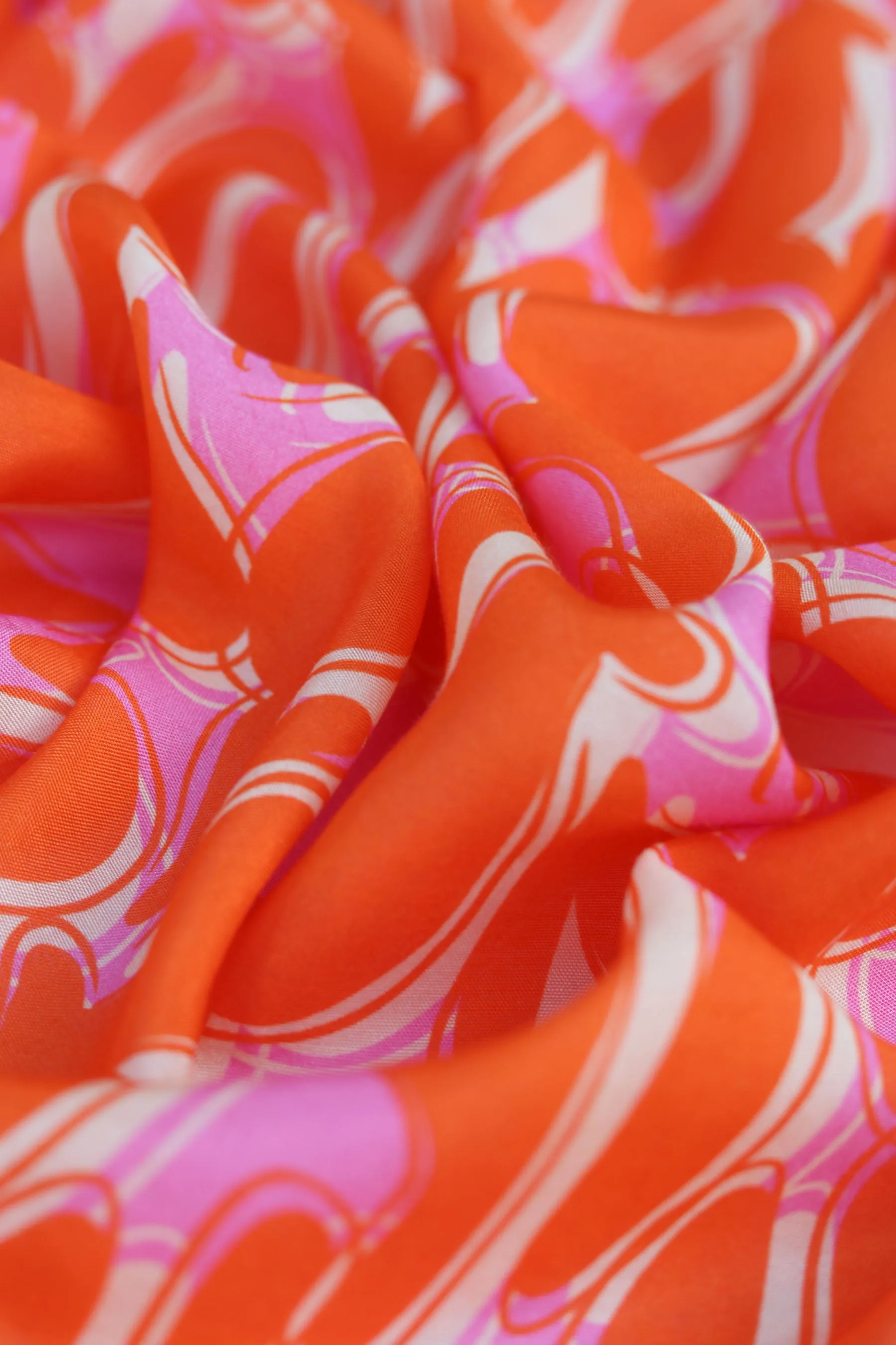 Pink Orange All Over Heart Abstract Pattern Printed Natural Muslin Silk Fabric