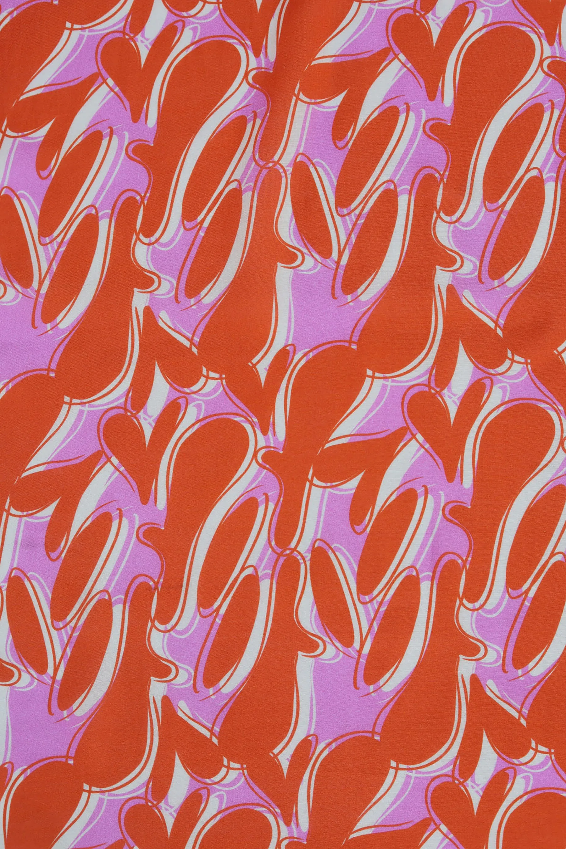 Pink Orange All Over Heart Abstract Pattern Printed Natural Muslin Silk Fabric