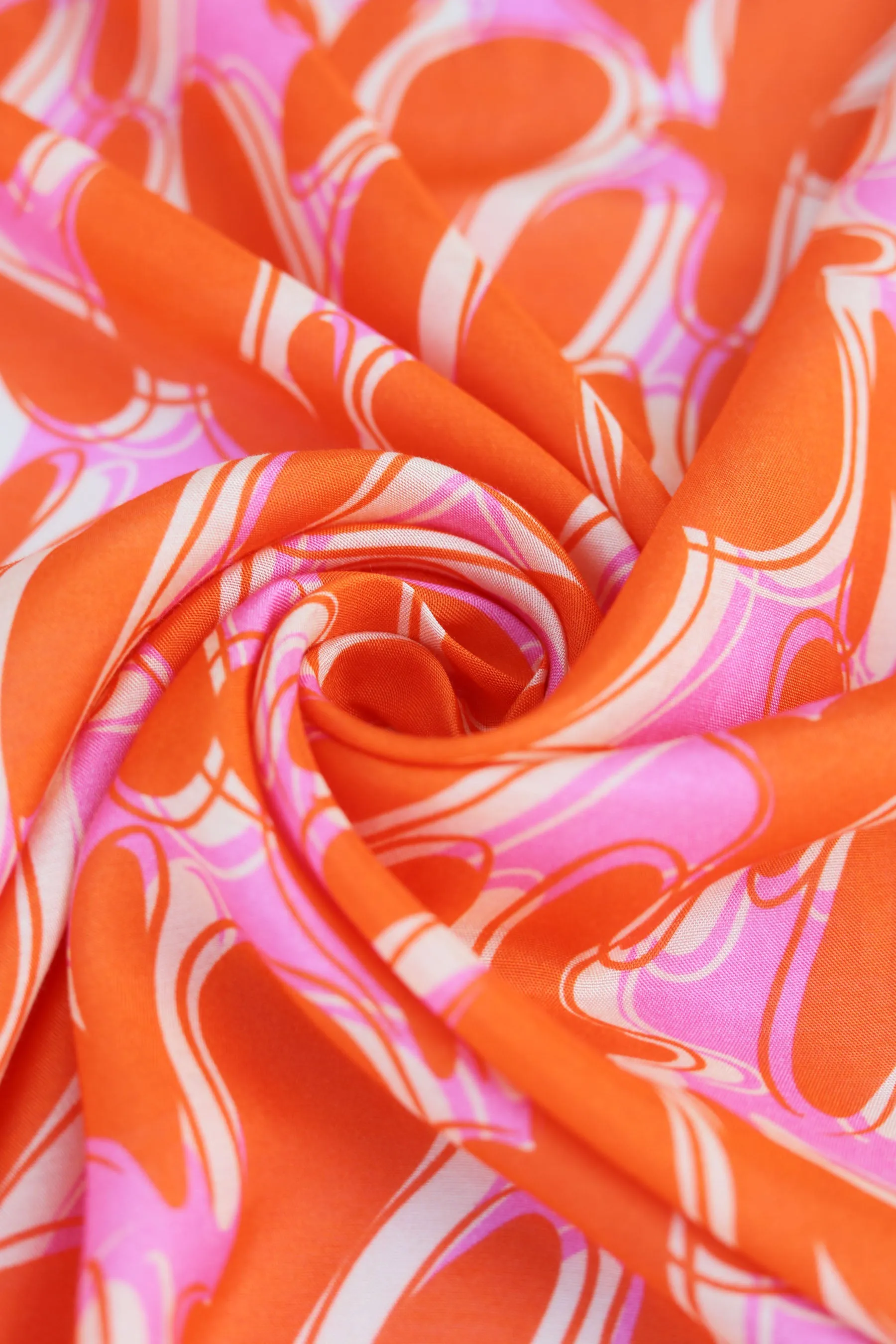 Pink Orange All Over Heart Abstract Pattern Printed Natural Muslin Silk Fabric