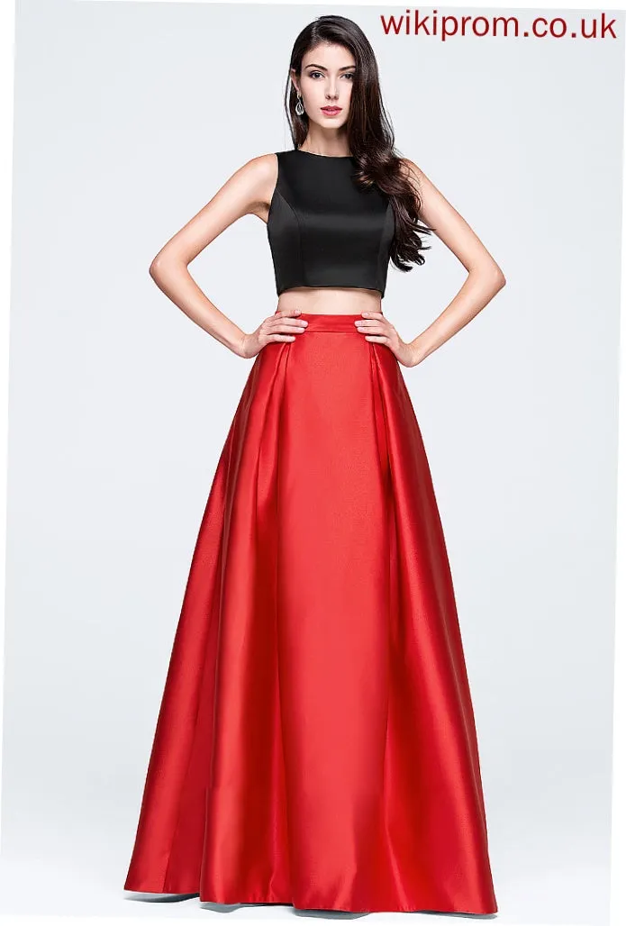 Pockets Neck Prom Dresses With Satin Ball-Gown/Princess Scoop Floor-Length Novia