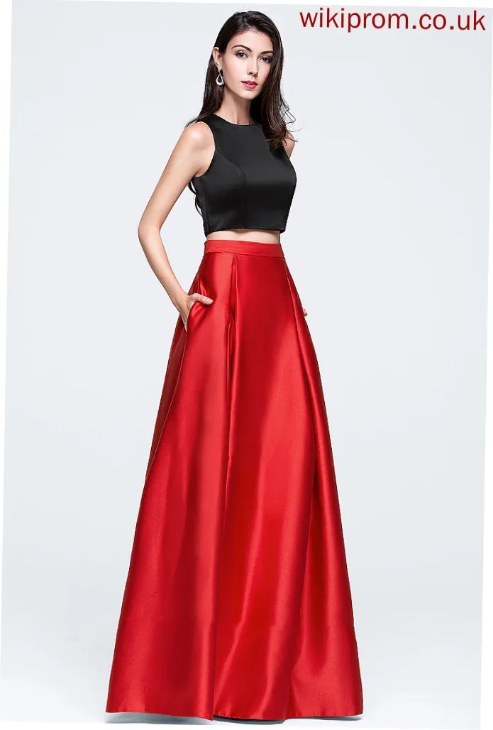 Pockets Neck Prom Dresses With Satin Ball-Gown/Princess Scoop Floor-Length Novia