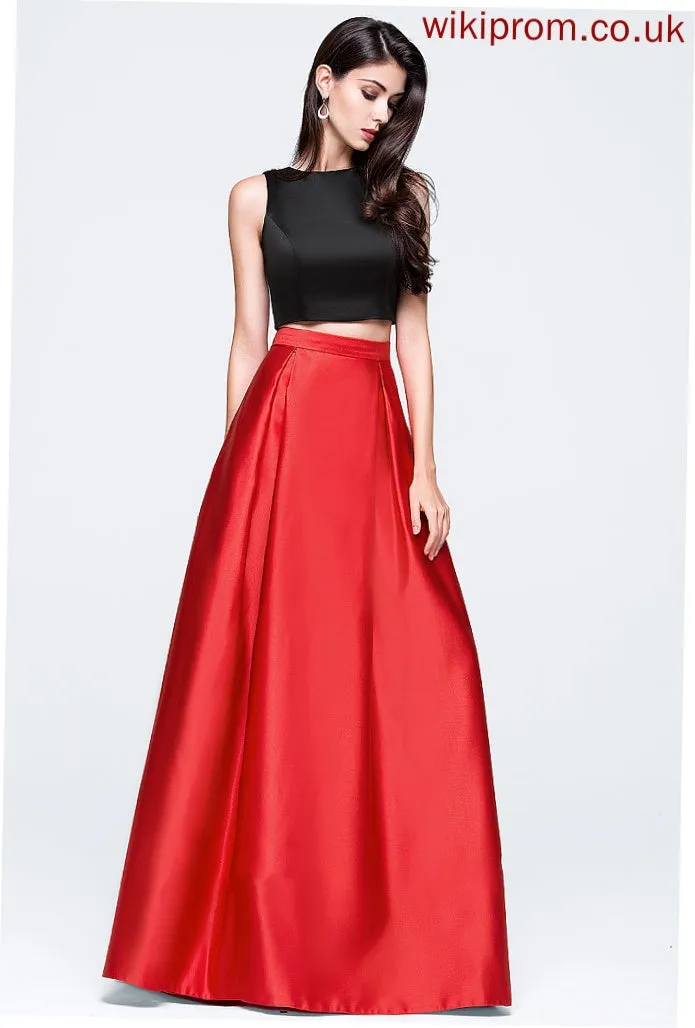 Pockets Neck Prom Dresses With Satin Ball-Gown/Princess Scoop Floor-Length Novia