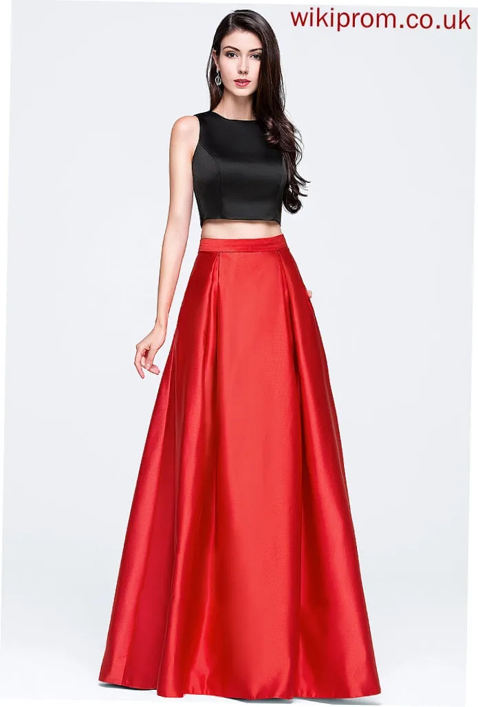 Pockets Neck Prom Dresses With Satin Ball-Gown/Princess Scoop Floor-Length Novia