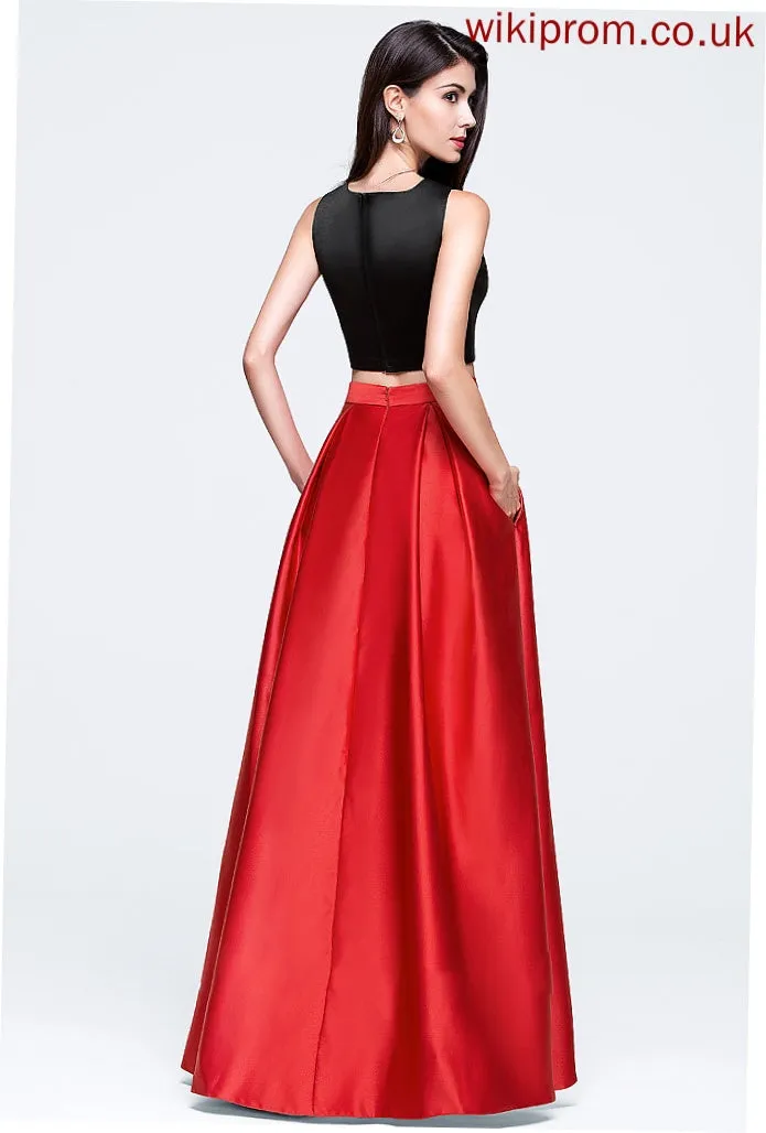 Pockets Neck Prom Dresses With Satin Ball-Gown/Princess Scoop Floor-Length Novia