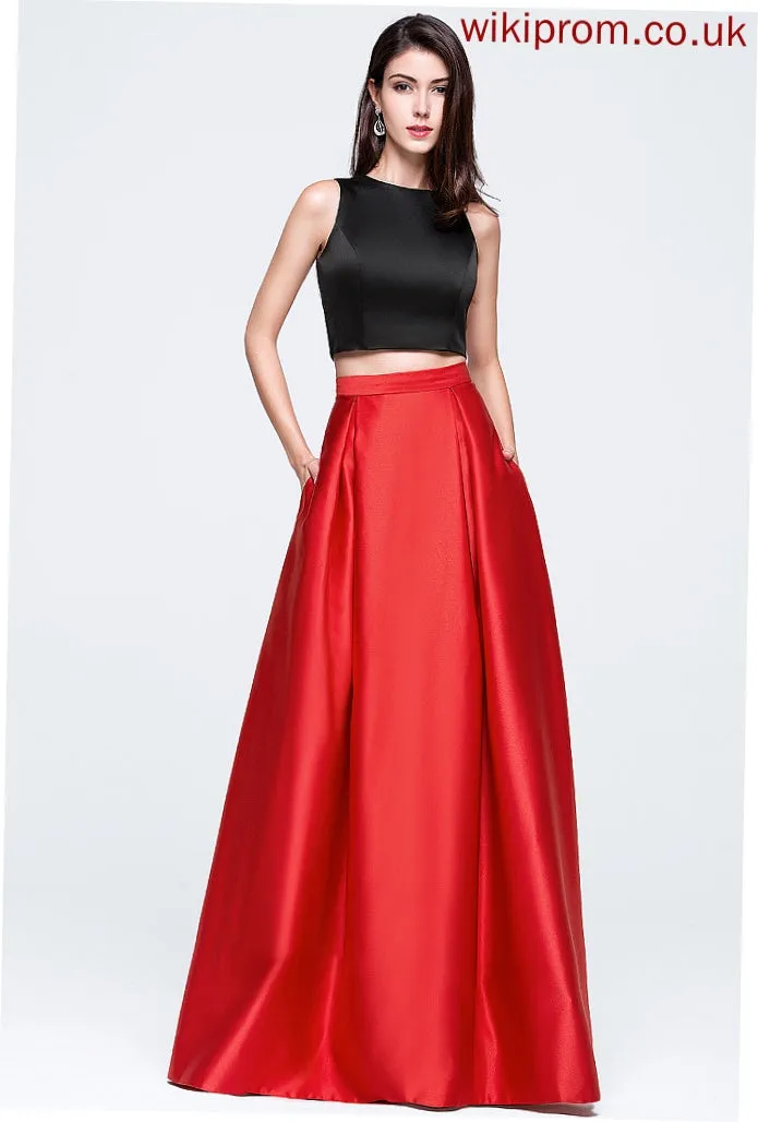 Pockets Neck Prom Dresses With Satin Ball-Gown/Princess Scoop Floor-Length Novia