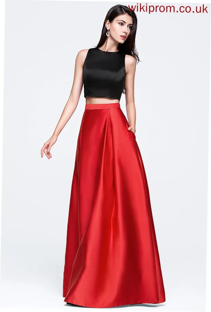 Pockets Neck Prom Dresses With Satin Ball-Gown/Princess Scoop Floor-Length Novia