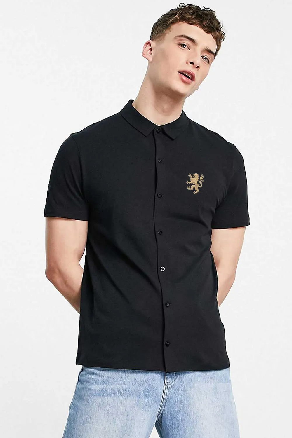 Polo Republica Men's Lion Embroidered Short Sleeves Casual Shirt