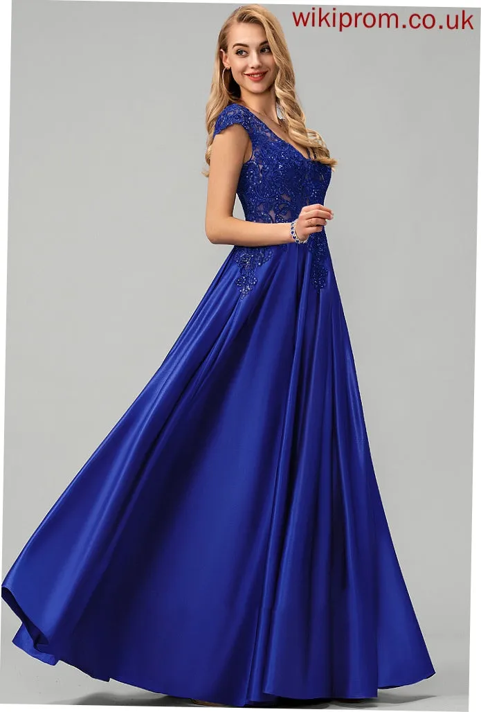 Prom Dresses Sequins Lace With Zoe V-neck Floor-Length Satin Ball-Gown/Princess