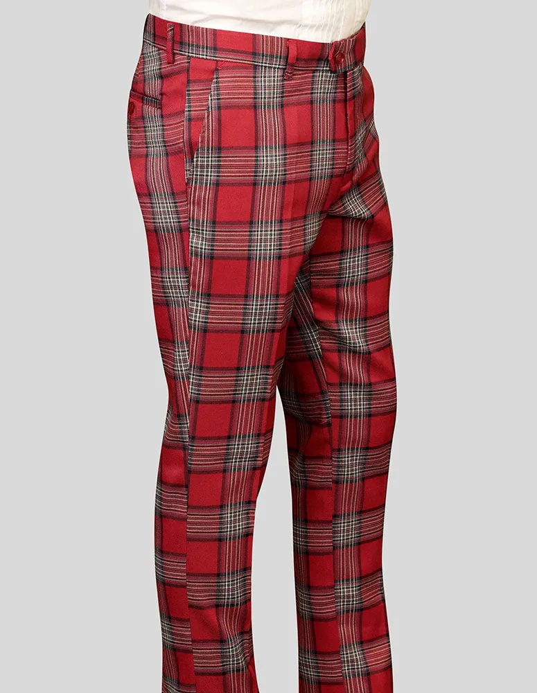 RED PLAID SLIM FIT DRESS PANTS