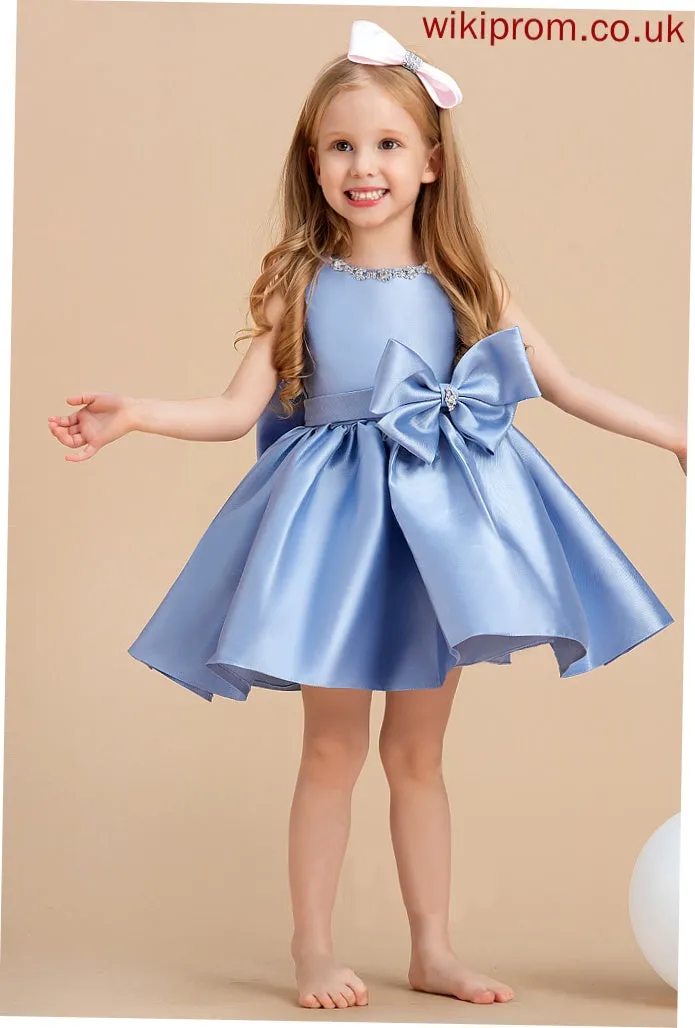 Satin Bow(s) Ball-Gown/Princess Dress Neck With Flower Girl Dresses Knee-length Scarlett Scoop Girl - Sleeveless Flower